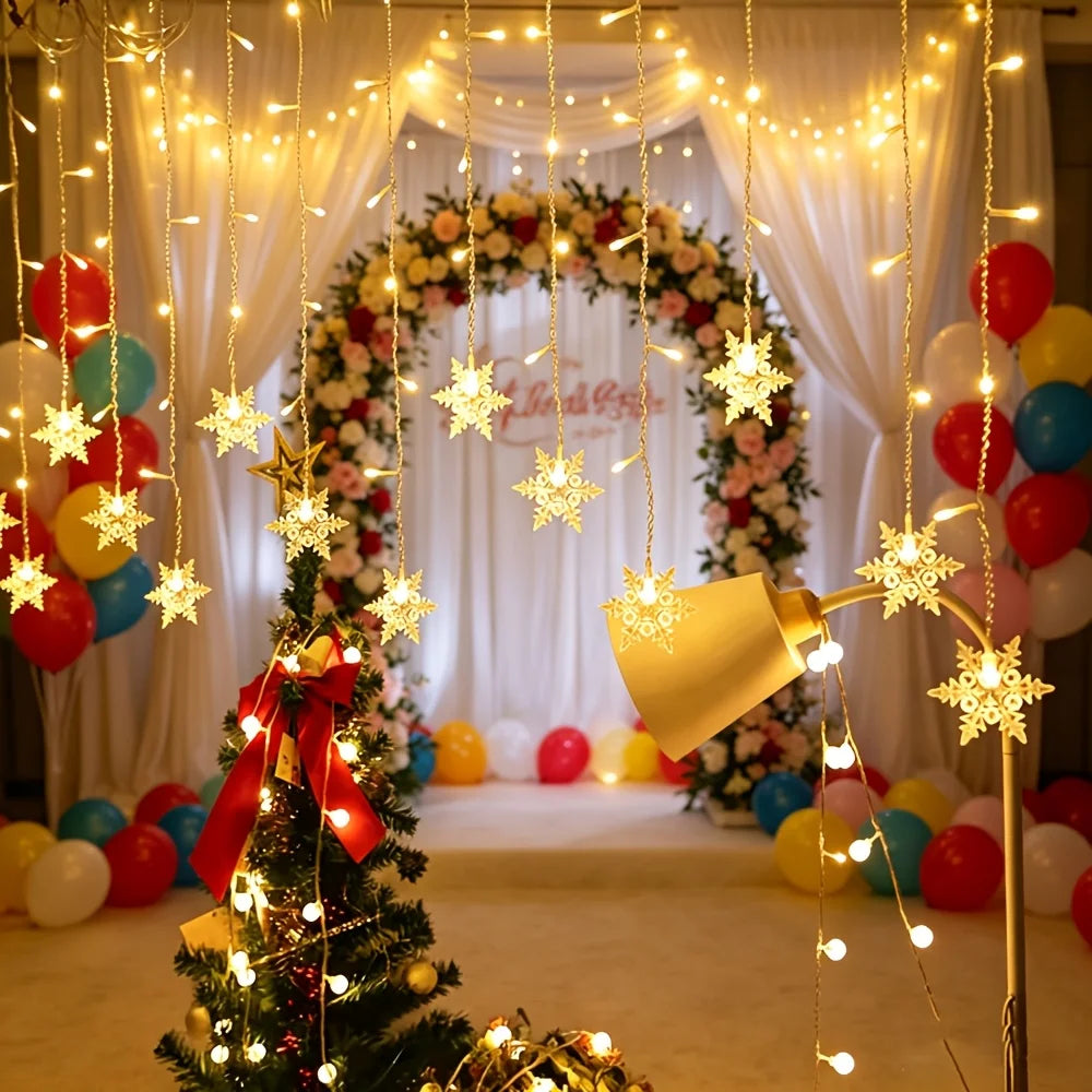 19.05ft Warm White USB- Curtain Lights with 8 Lighting Modes & Multi-Shape String Lights Suitable .(No Curtain Included)