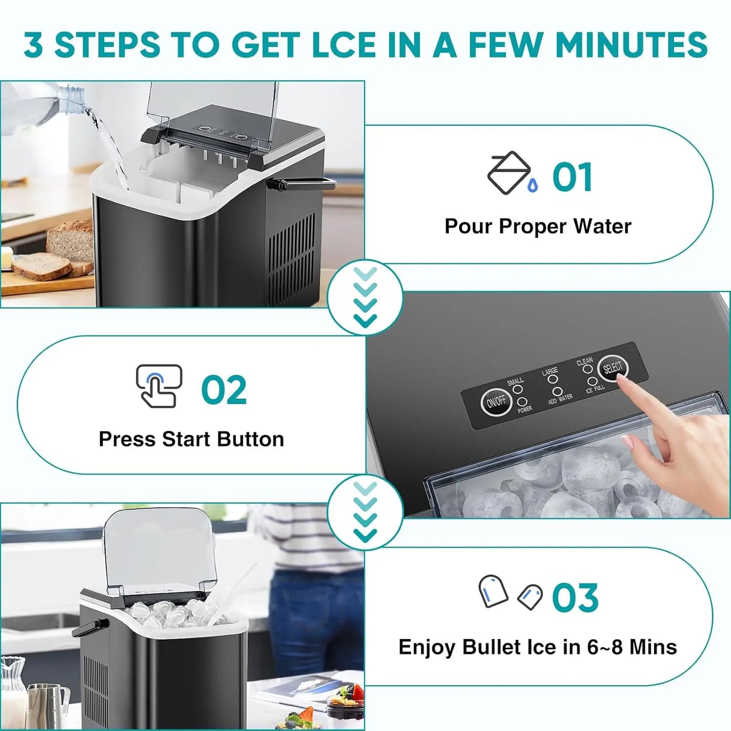 Ice Maker, Portable Countertop Icemaker Machine, Self Cleaning . Black