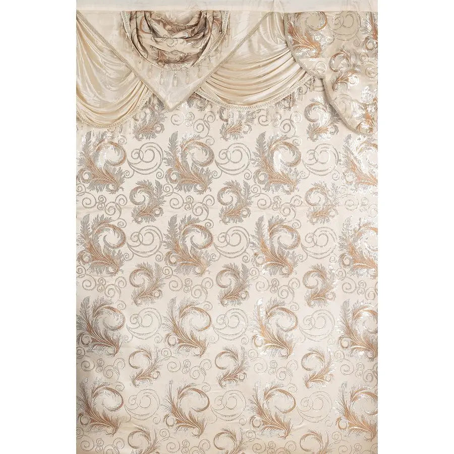 Jacquard Luxury Window 2 Panel Set Beige Curtain with Attached Valance and Backing  2 Curtains 55x84