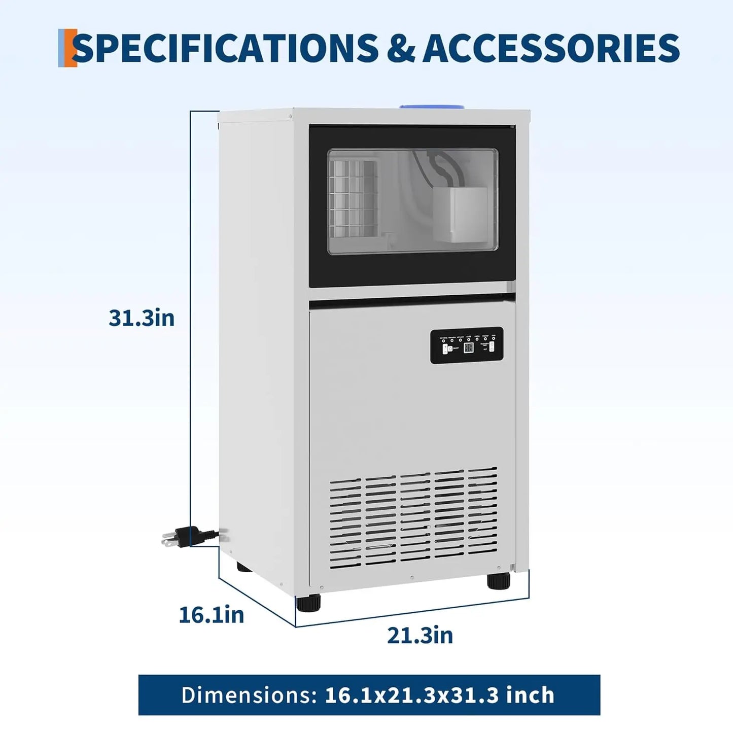 Commercial Ice Maker Machine 130lbs/24h, 36lbs Storage.