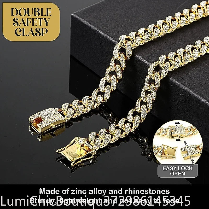 Luxury Gold Metal Dog Chain Collar Bling Pet Jewelry Necklace For Small Medium Large Dogs. Cats .