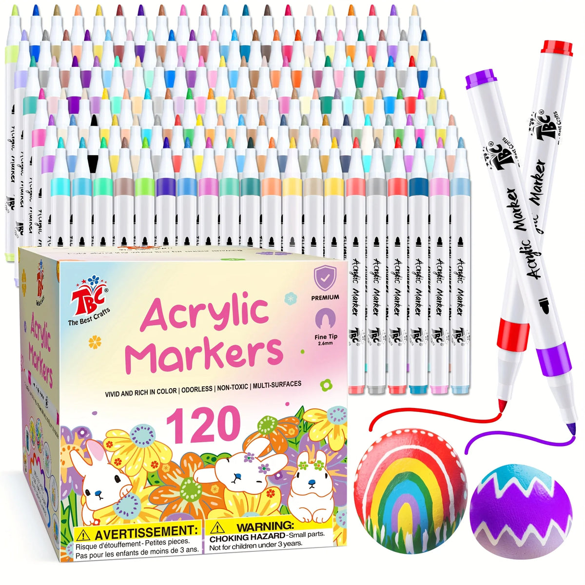 TBC The Best Crafts 120 Colors Acrylic Paint Markers, Professional Art Use Waterproof, Non-Toxic, Odorless, .