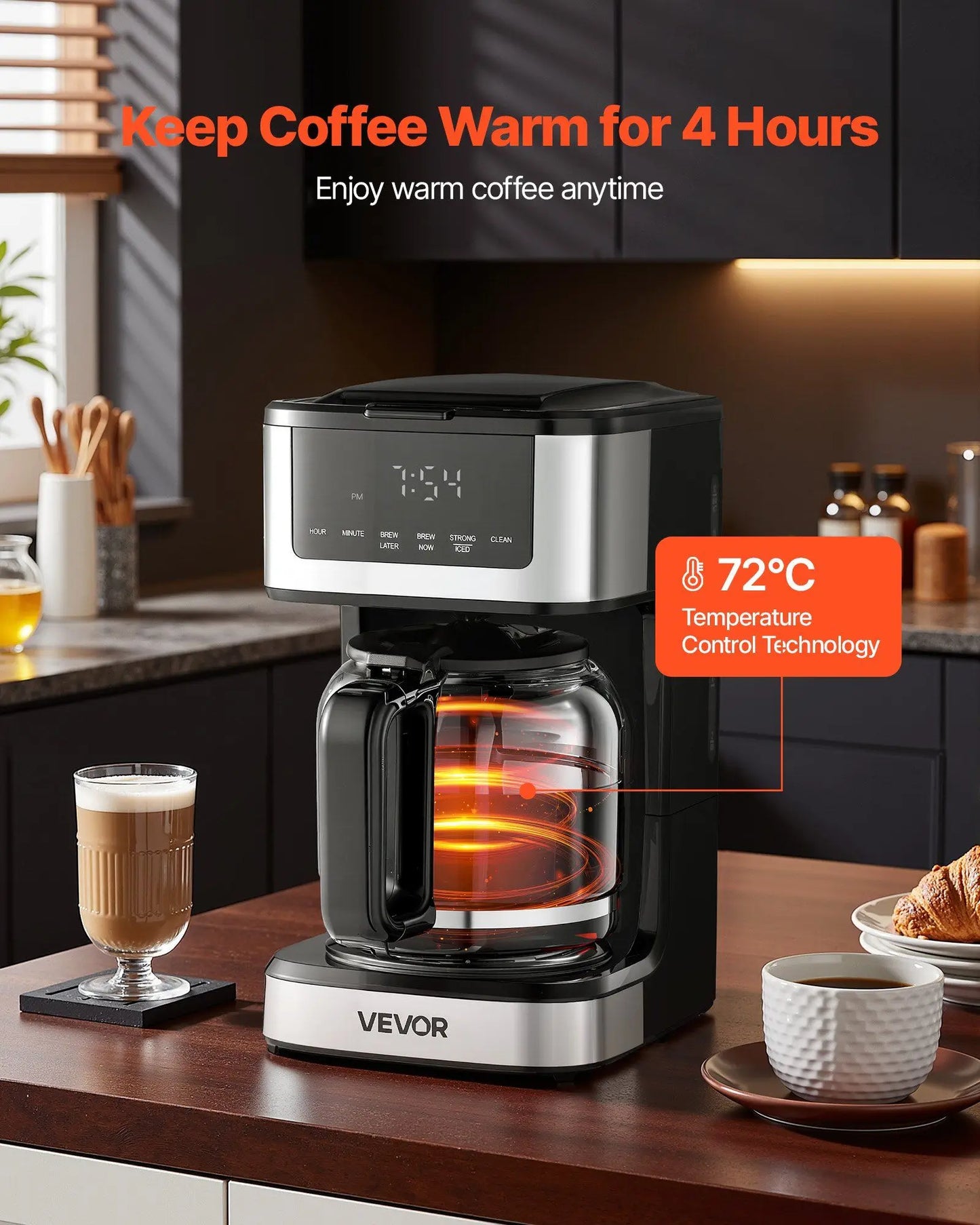 Programmable Coffee Maker, 12 Cup Programmable Drip Coffee Makers with Touch Screen, 4.