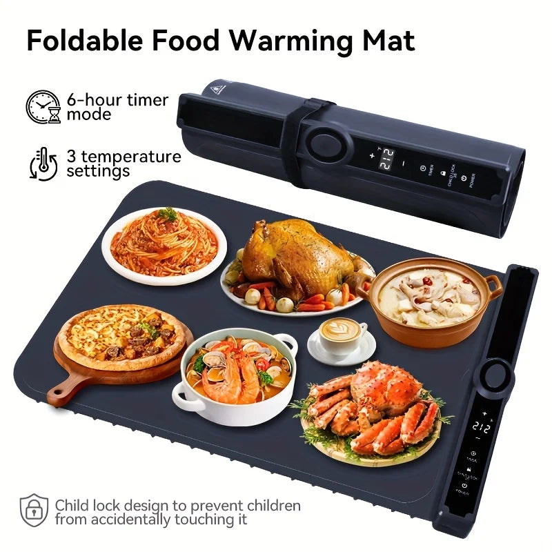 Flexible Silicone Food Warming Tray Electric Heated Mat for  Portable Foldable Dish Warmer
