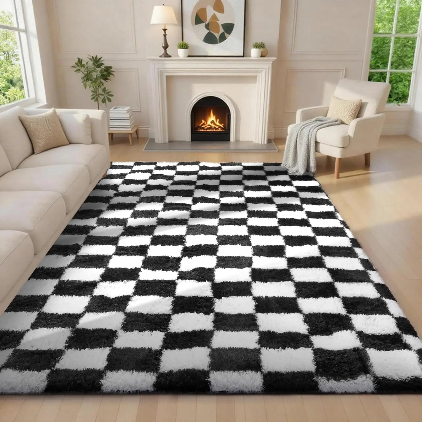 1pc Soft Long-hair Plush Carpet Rug Non-Slip Plush Fluffy Soft Furry.