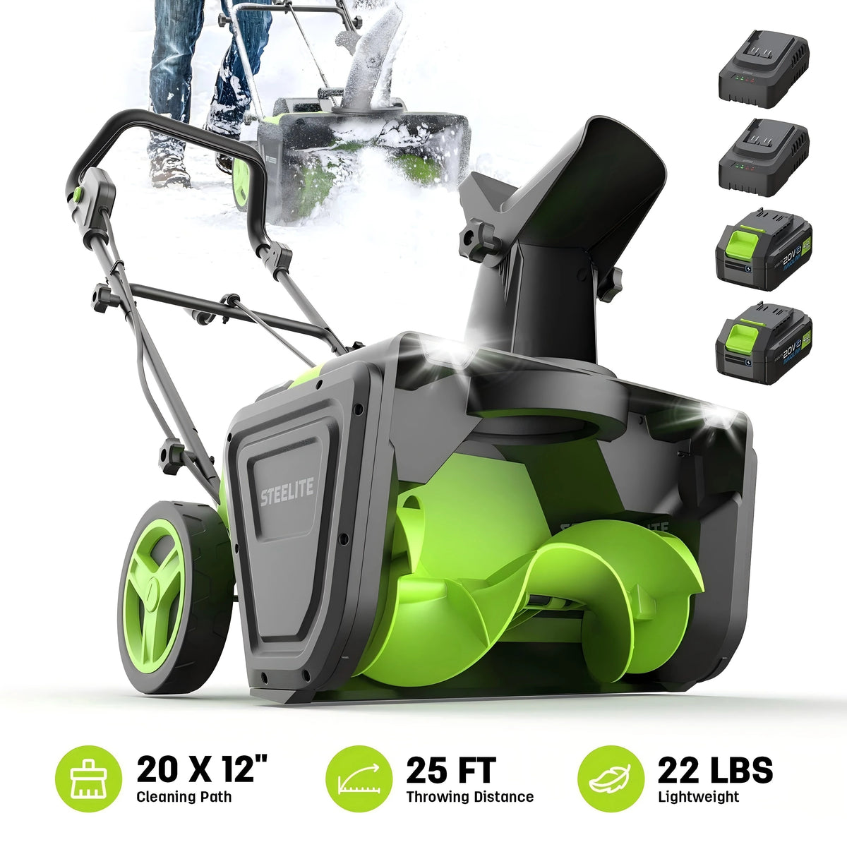 Deli 2x21V Cordless Snow Blower 20 Inch Brushless Snow T.2 Batteries and Charger .