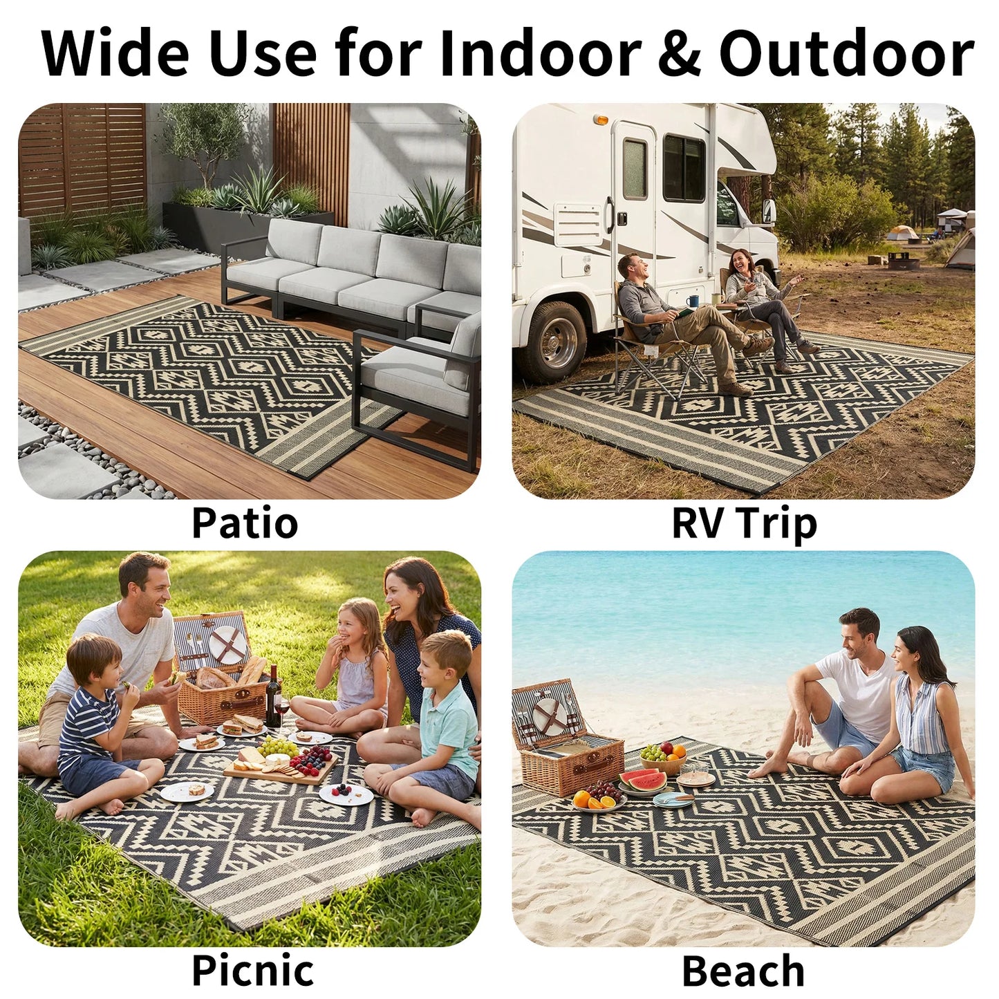 Outdoor Area Rug 8X10 Navy/Ivory,