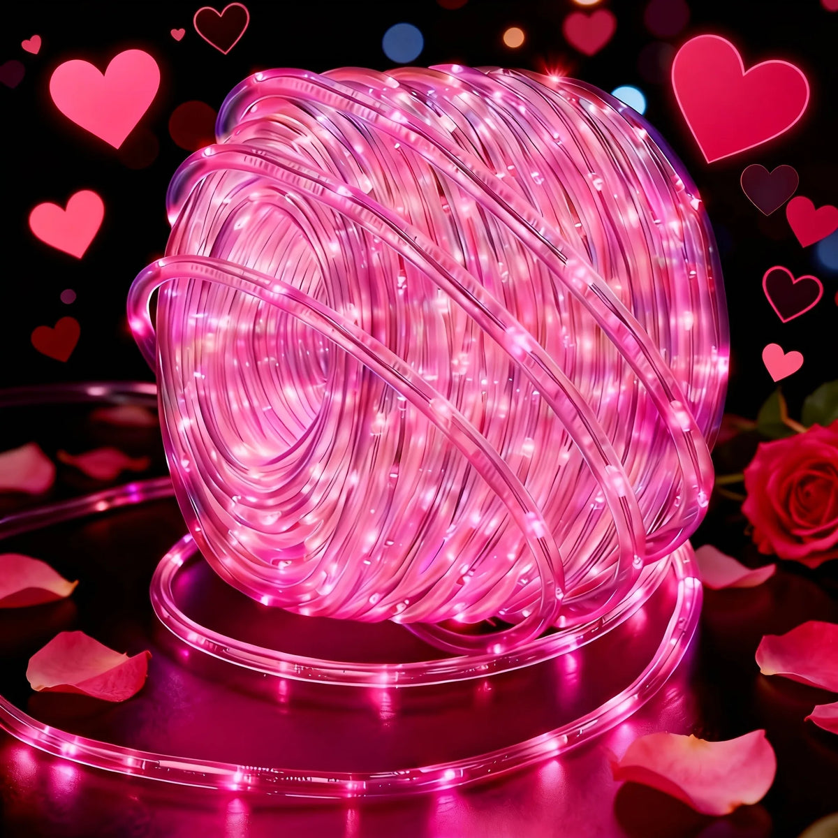 New 1 Sets of Valentine's Day Outdoor Tubular String Lights, 100 LED String Lights, Waterproof Fairy Lights, 8 Lighting Modes, .
