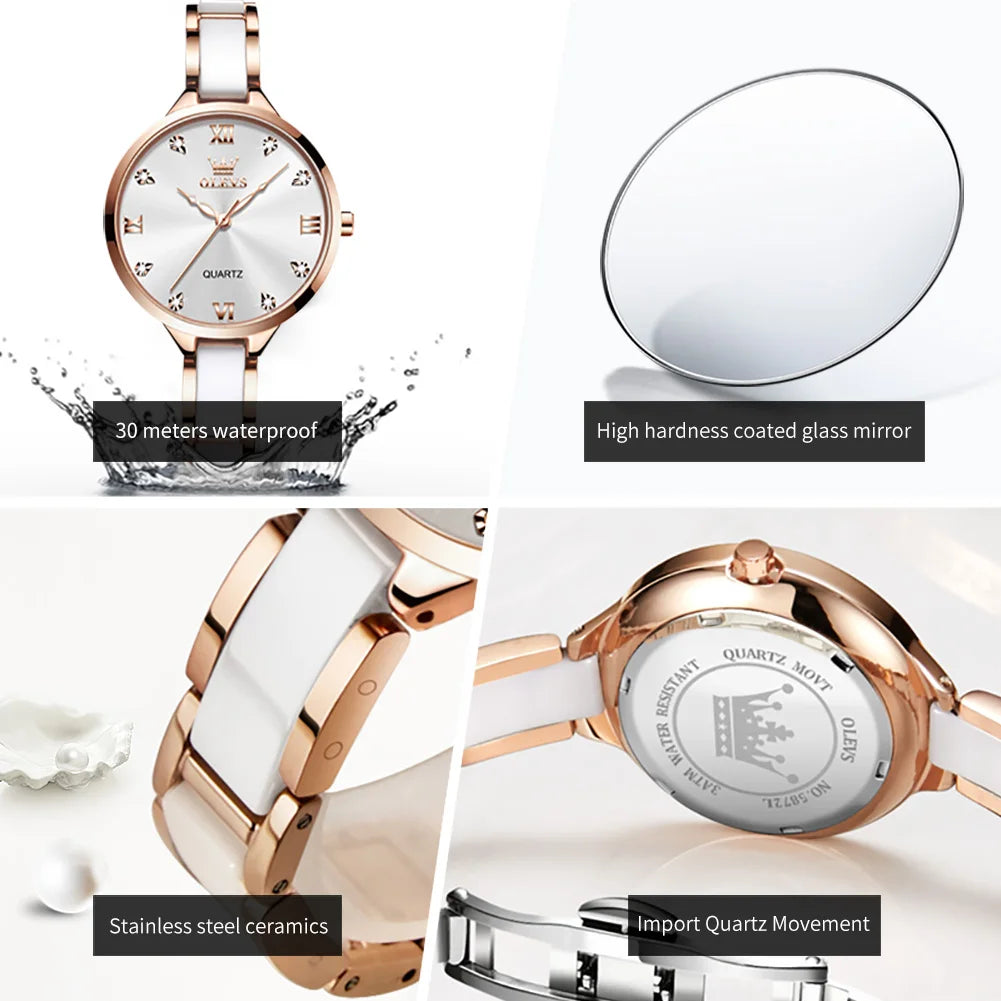 Luxury Women's Watches Elegant Fashion Ceramic Strip Waterproof.