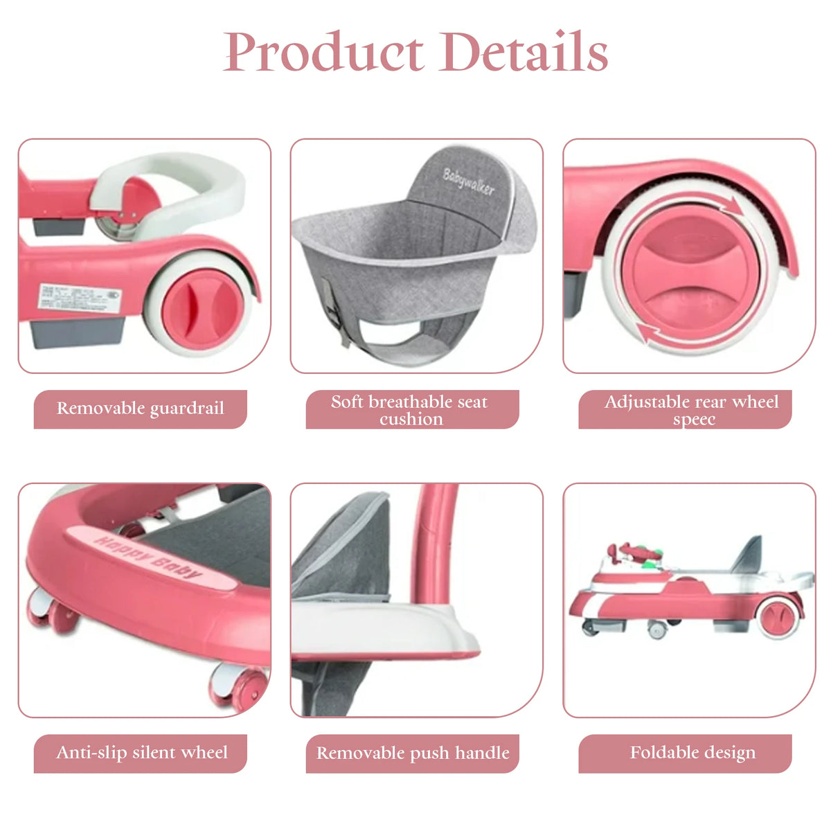 4 in 1 Baby Walker Toddler Baby Push Walker with Sunshade, Removable Feeding Tray .