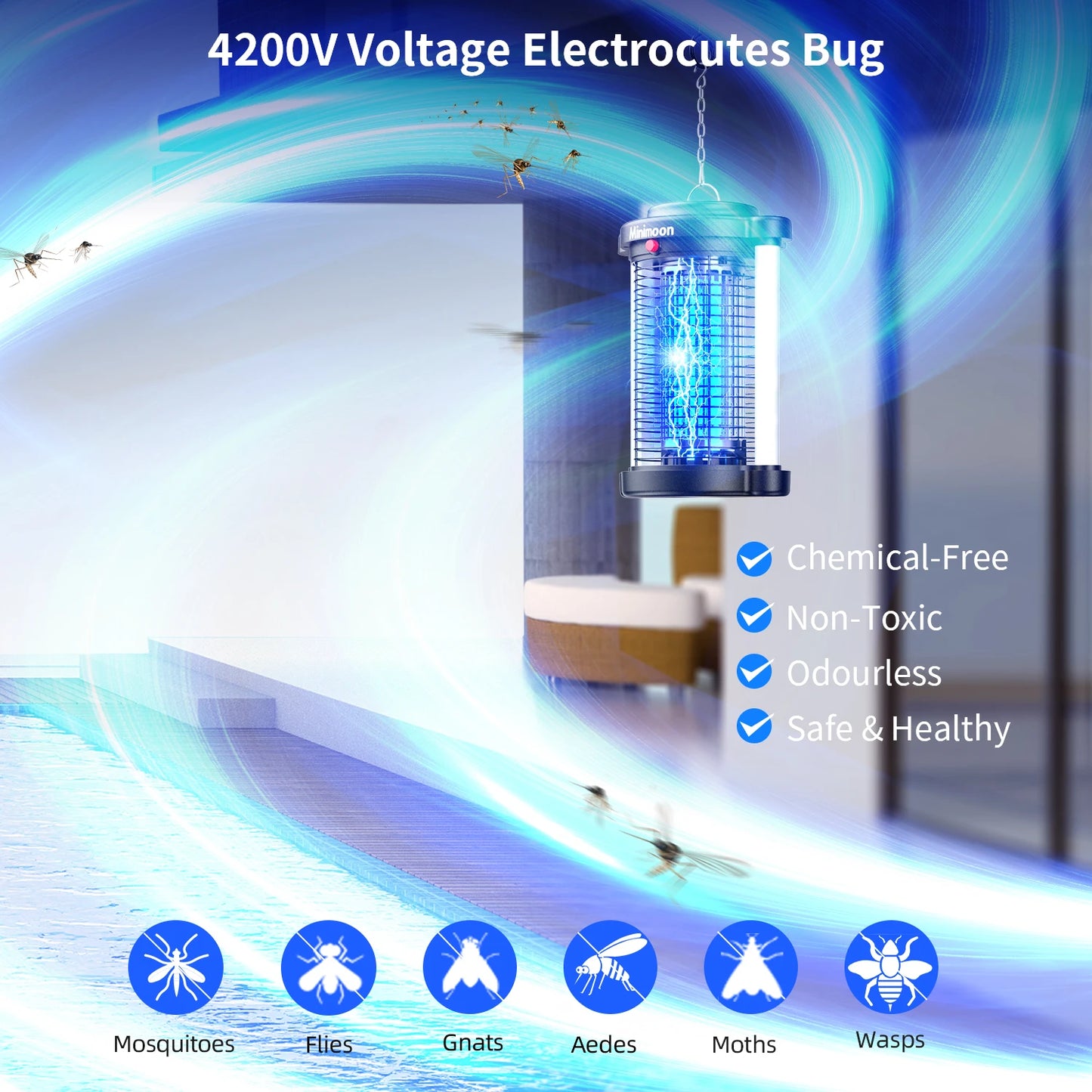 Bug Zapper Outdoor Mosquito Zapper with LED Light 4200V Fly Zapper 15W Electric Fly Traps .