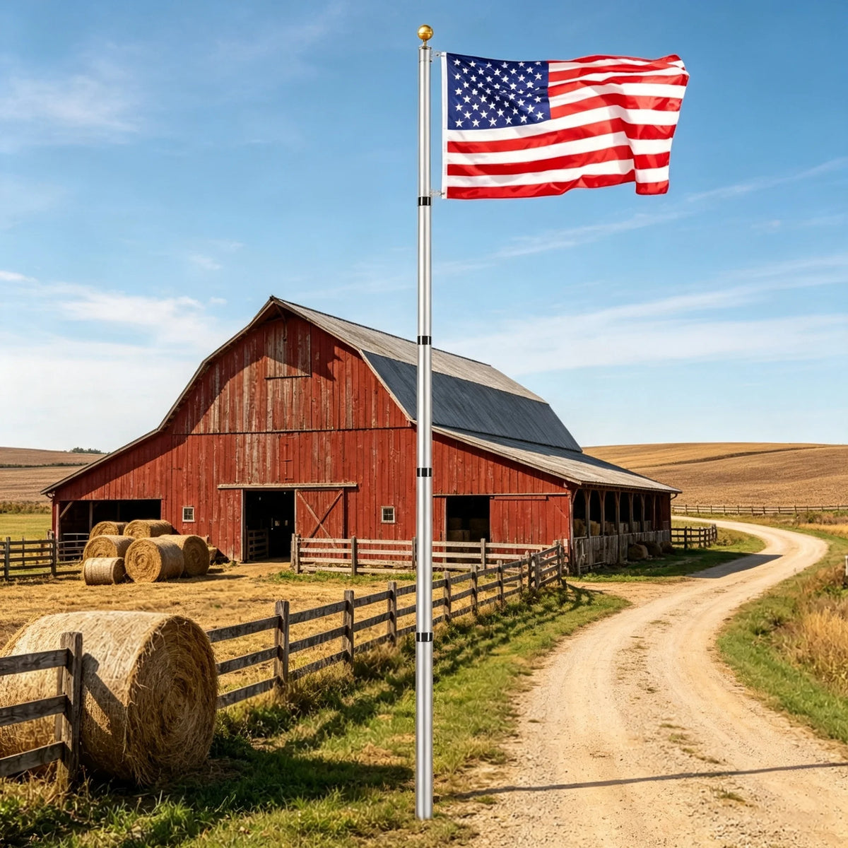 20FT Heavy Duty Telescoping Flagpole Kit,  3x5 American Flag for Outside