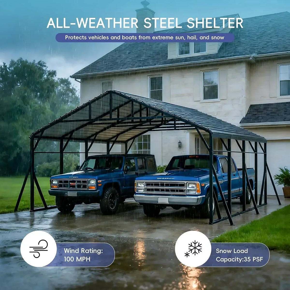 20x20 FT Heavy Duty Metal Carport Kits with Galvanized Steel Roof,