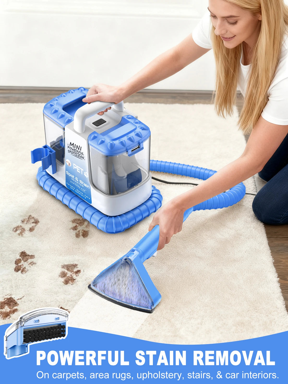 Carpet + Upholstery Cleaner Machine, 32Kpa Powerful Suction w/ 5 Cleaning Tools,.