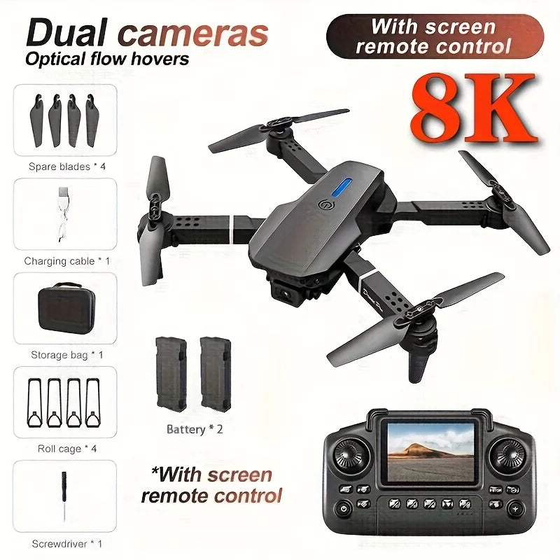 2026 Upgraded E88 PRO MAX Foldable Drone with Dual Cameras, 8K Screen Remote Control, Extra Batteries, .