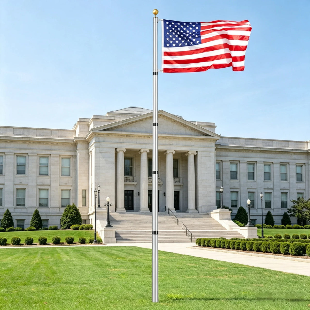 20FT Heavy Duty Telescoping Flagpole Kit,  3x5 American Flag for Outside