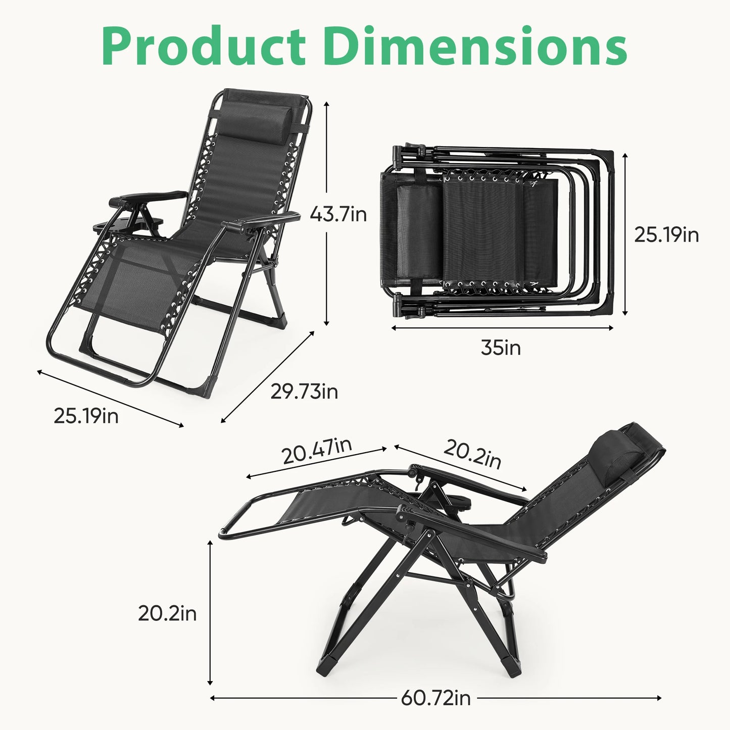 Zero Gravity Recliner . Lounge Chair Folding Portable with Cup Holder Trays.