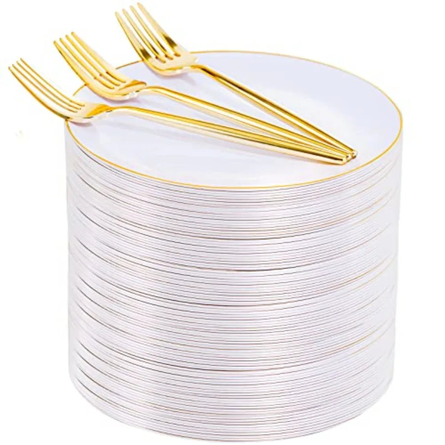 200Pcs Plastic Dessert Plates Appetizer Plates with Disposable Forks.