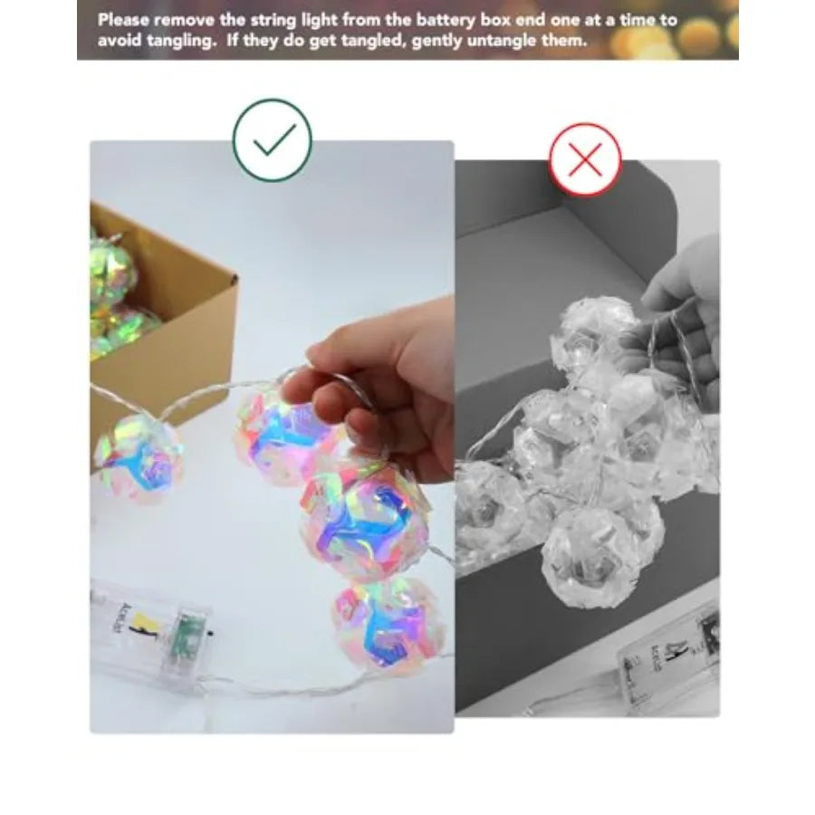 50 LED Holographic Iridescent String Lights, 16.4Ft Enchanting Disco Ball String Lights USB and Battery Powered Fairy Lights .
