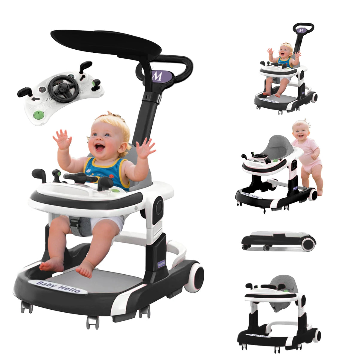4 in 1 Baby Walker Toddler Baby Push Walker with Sunshade, Removable Feeding Tray .