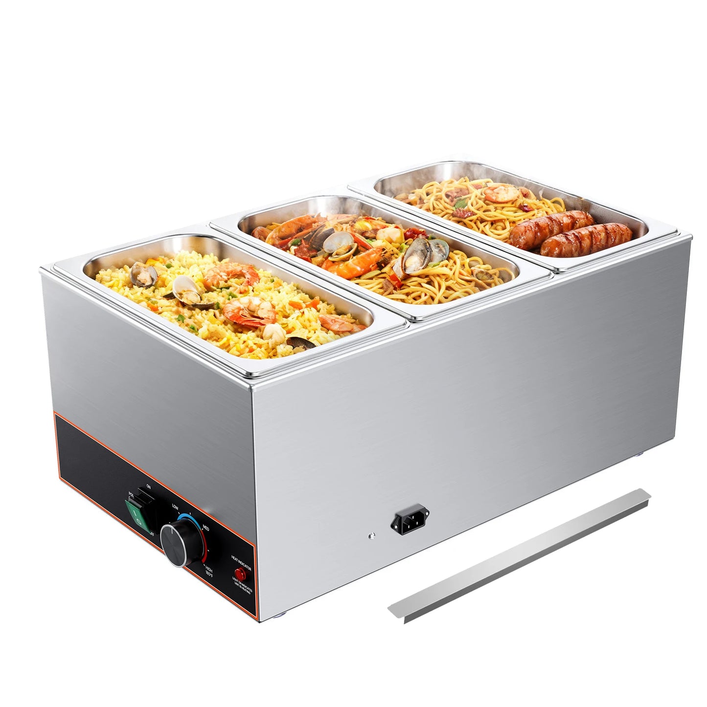 SucceBuy Commercial Food Warmer 1500W Electric Stainless Steel Steam Food Warmer with Power Cord & Divider Strip