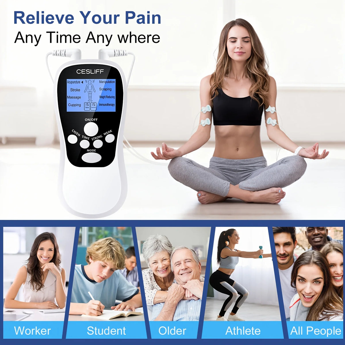 Digital TENS Unit with Accessories | Deep Muscle Stimulation for Back, Neck and Hip Relief | Nerve Pain, Tendonitis, Arthritis, Stiffness and Inflammation Management .