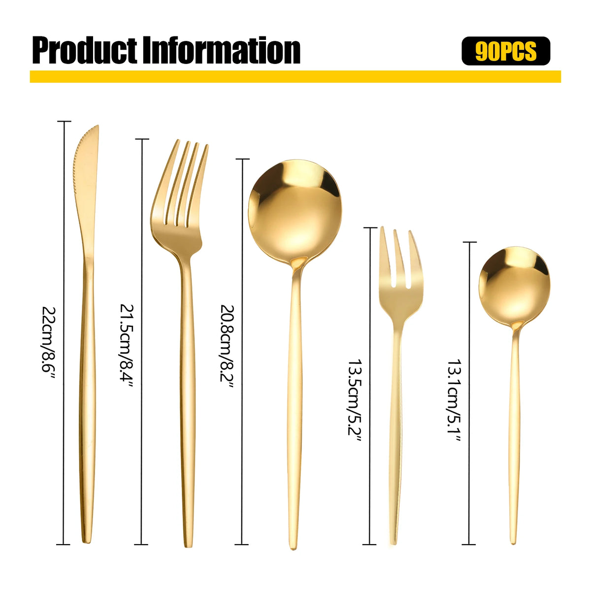 90Pcs Gold Stainless Steel Silverware - Heavy Duty Cutlery, 420 Stainless Steel Tableware Set .