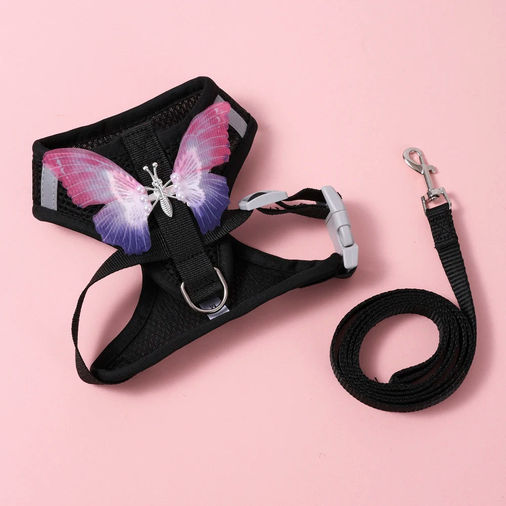 New Breathable Cute Cat Harness Set Butterfly Small Dog Harness.