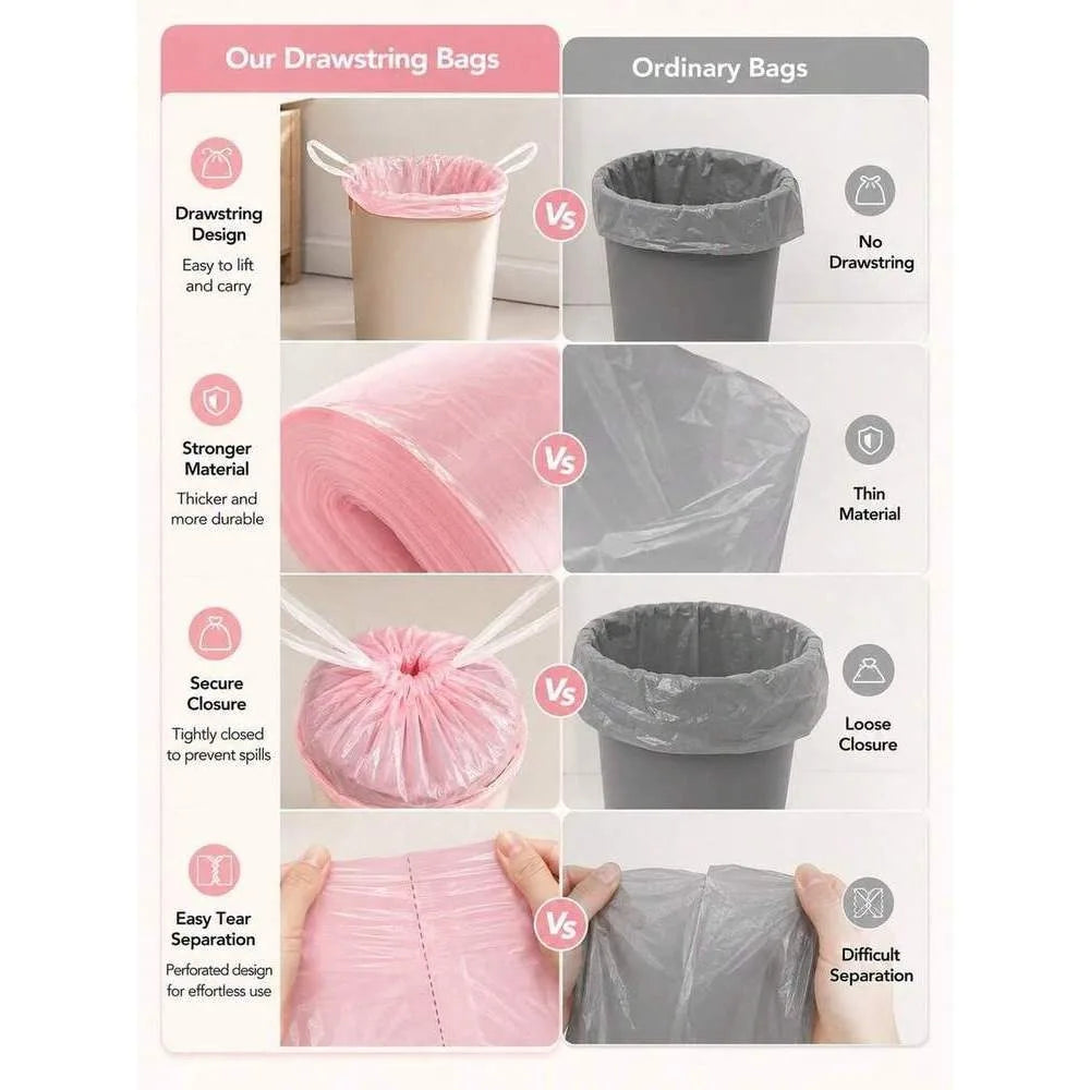 Pink Rose Scented Trash Bags 5-Gallon Sturdy Durable.  Trash Can 3.5/4/5 Gallon