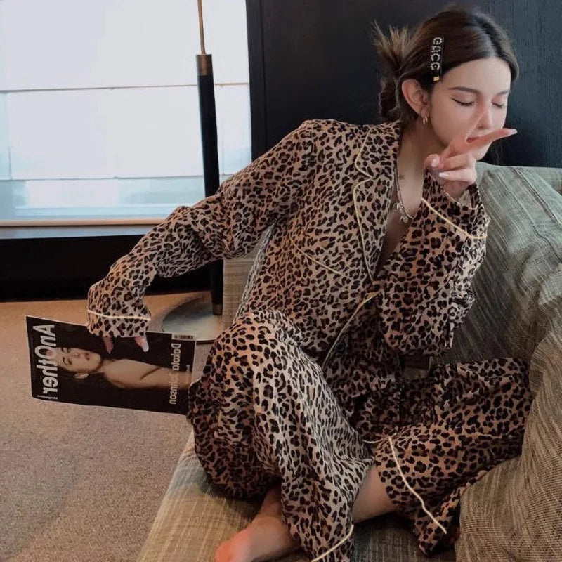 Korean Style Long-Sleeved Pajamas Set for Women Spring Autumn