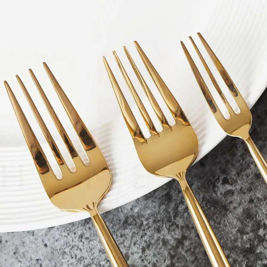 18/10 Gold Silverware Set, 5pc Mirror Polished Modern Silverware Set, .