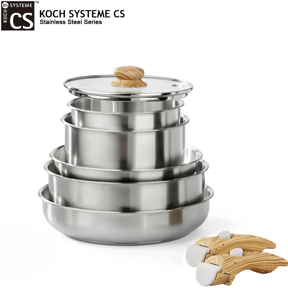 . 11-Piece Stainless Steel Cookware Set 18/10 Stainless Steel Pots and Pans With Detachable Handle .