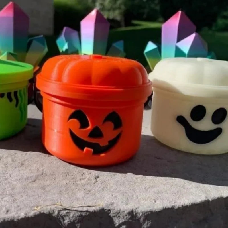 Halloween Pumpkins Small Bucket Mini Pumpkin Shape Candy Jar Basket.