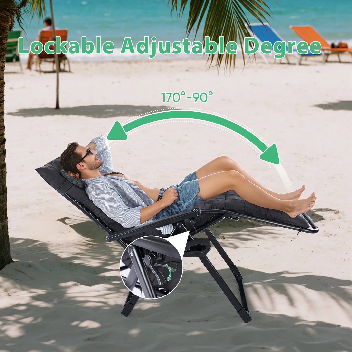 Zero Gravity Recliner . Lounge Chair Folding Portable with Cup Holder Trays.