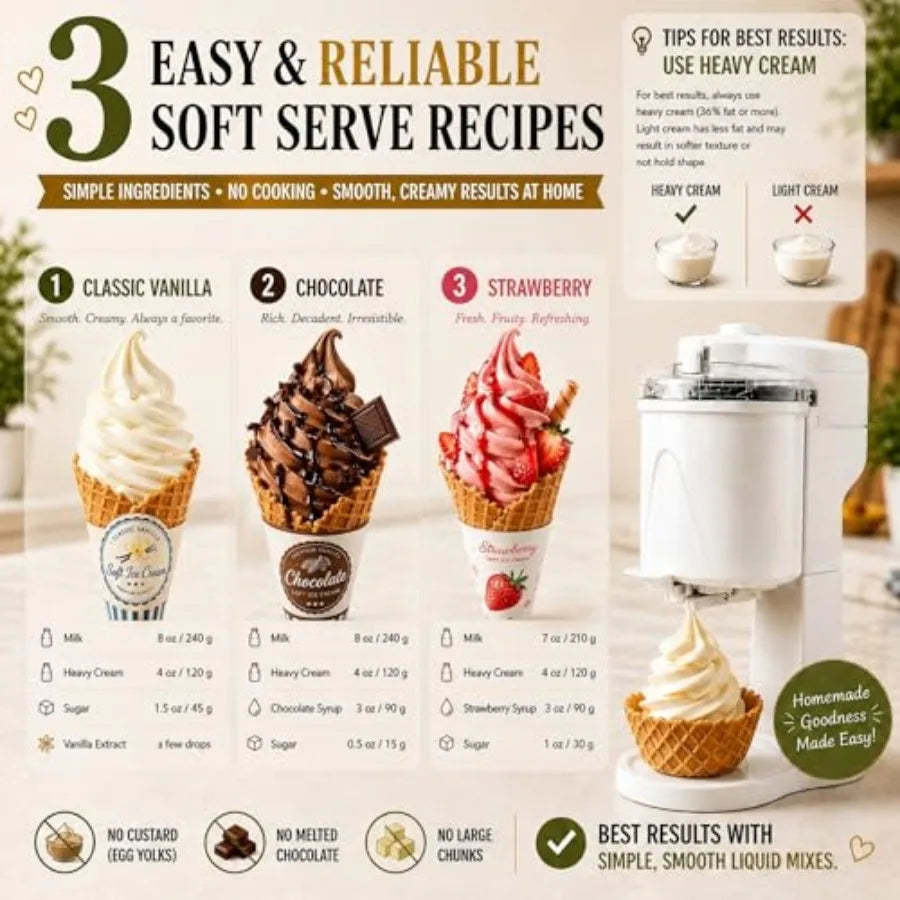 Soft Serve Ice Cream Machine with Freezer Bowl, 1.0 Qt Homemade Swirl Ice Cream Maker,. Frozen Yogurt
