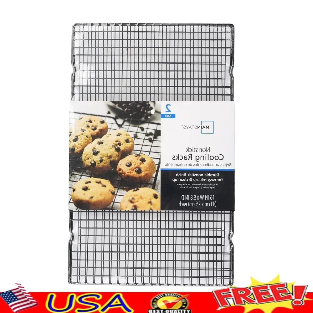 Nonstick Carbon Steel Cooling Rack Set of 2 Rectangle Bakeware .Dishwasher Safe