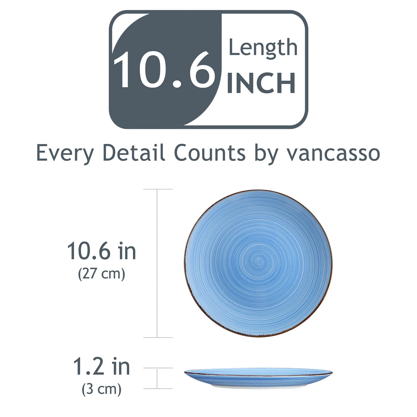 Bonita Blue 10.4 inch Dinner Plate Set of 6, Hand painted Big Plate Set in Rustic Look.