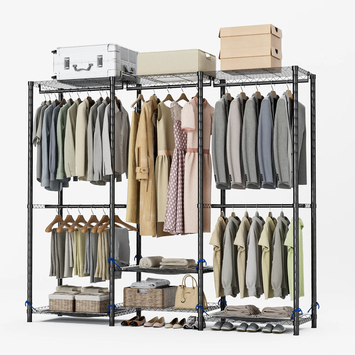 Portable Closet Wardrobe Storage Clothes Rack with Adjustable Non-Woven Fabric Cover