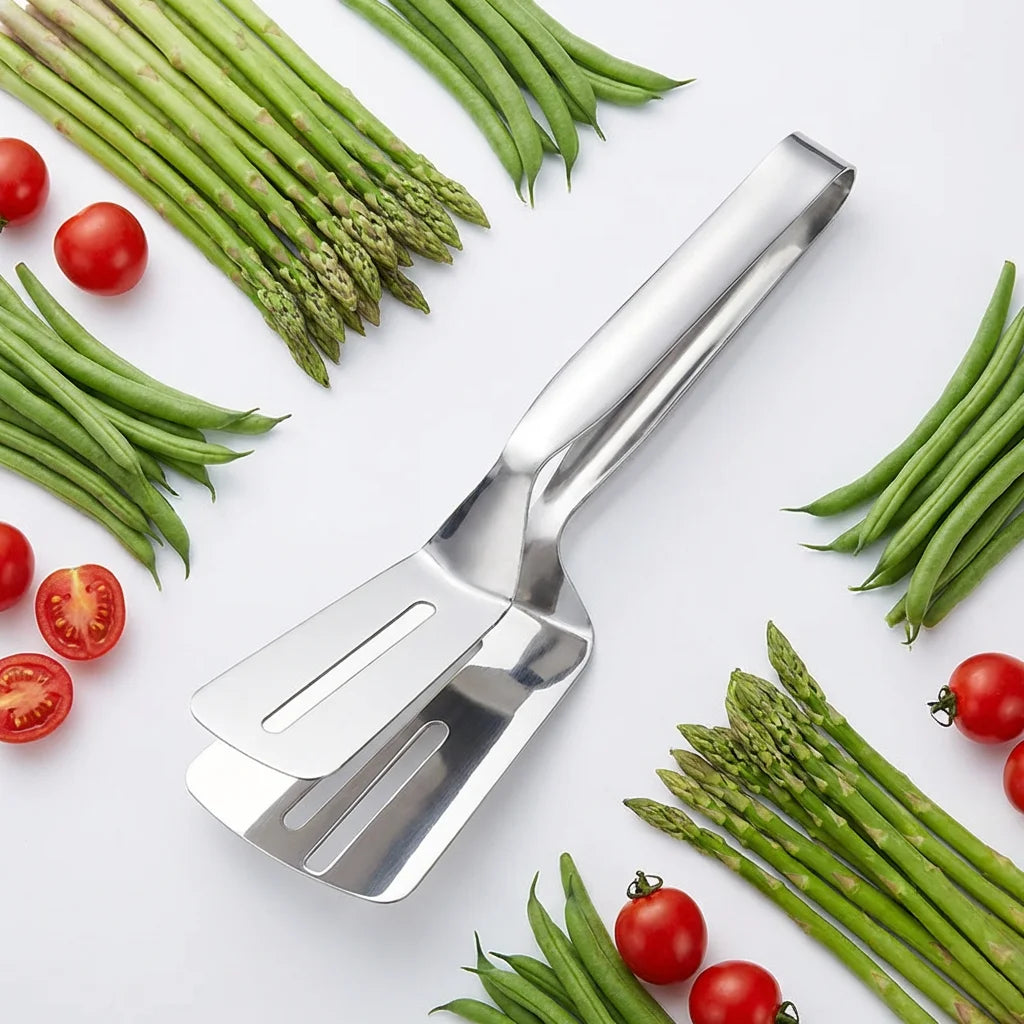 Durable Stainless Steel Steak Clip - Multifunctional Grill Tongs with Spatula,