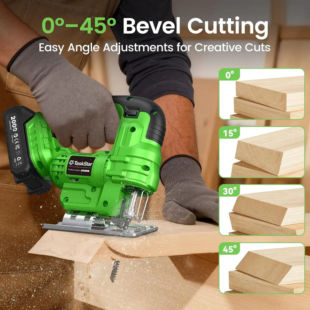 Cordless Jig Saw Tool With 2*4.0Ah Batteries Brushless 9 Blades 0–45° Bevel Cutting 4 Orbital Setting Straight Curved Cuts.