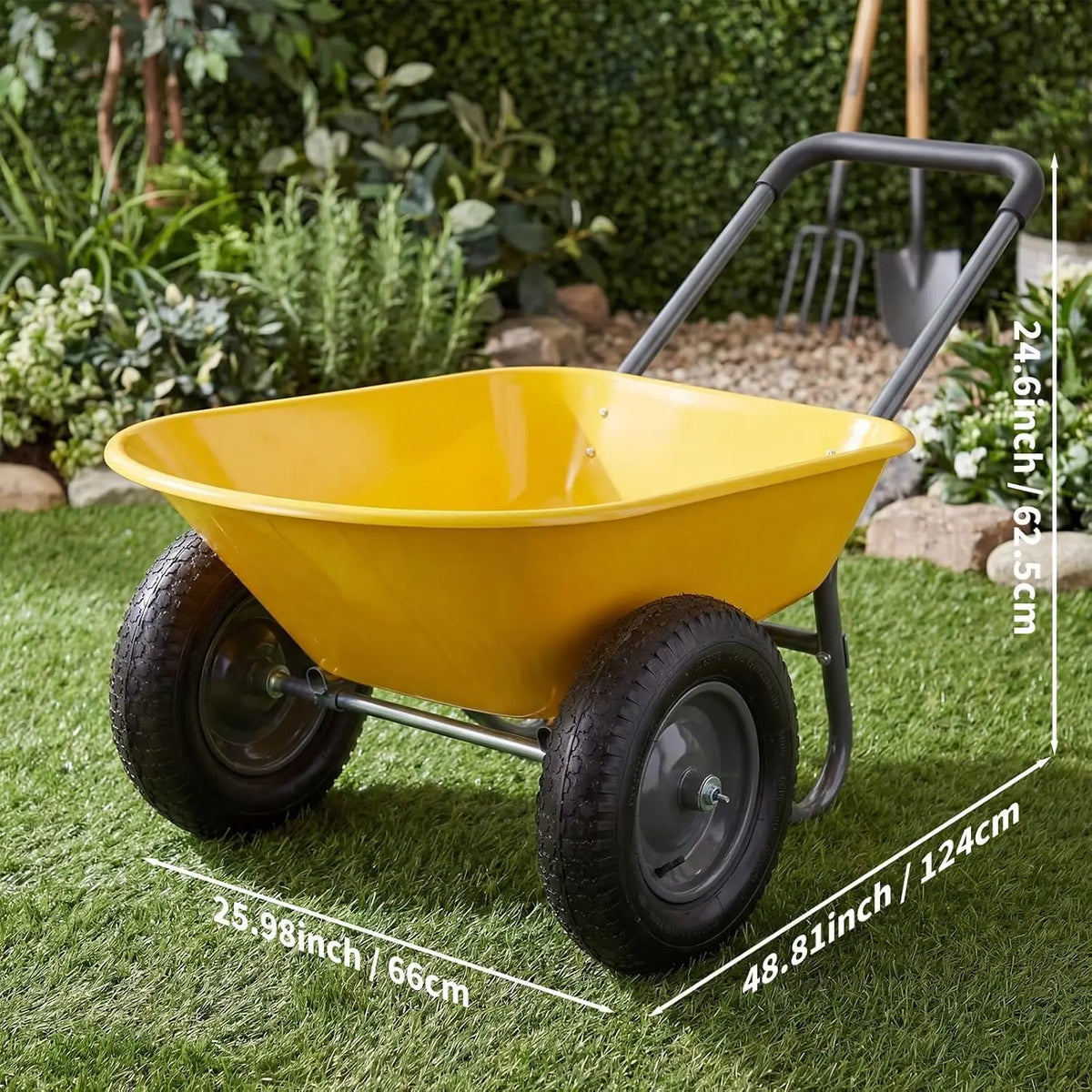 600 Lbs Garden Wheelbarrow with All Terrain 2 Wheel Wagon Cart Steel Frame | Utility Heavy Duty Outdoor Garden Cart 2-Wheel.