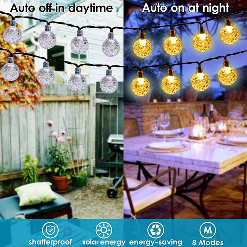 Solar String Lights Outdoor Bubble Ball Lighting String 8 Lighting Modes .
