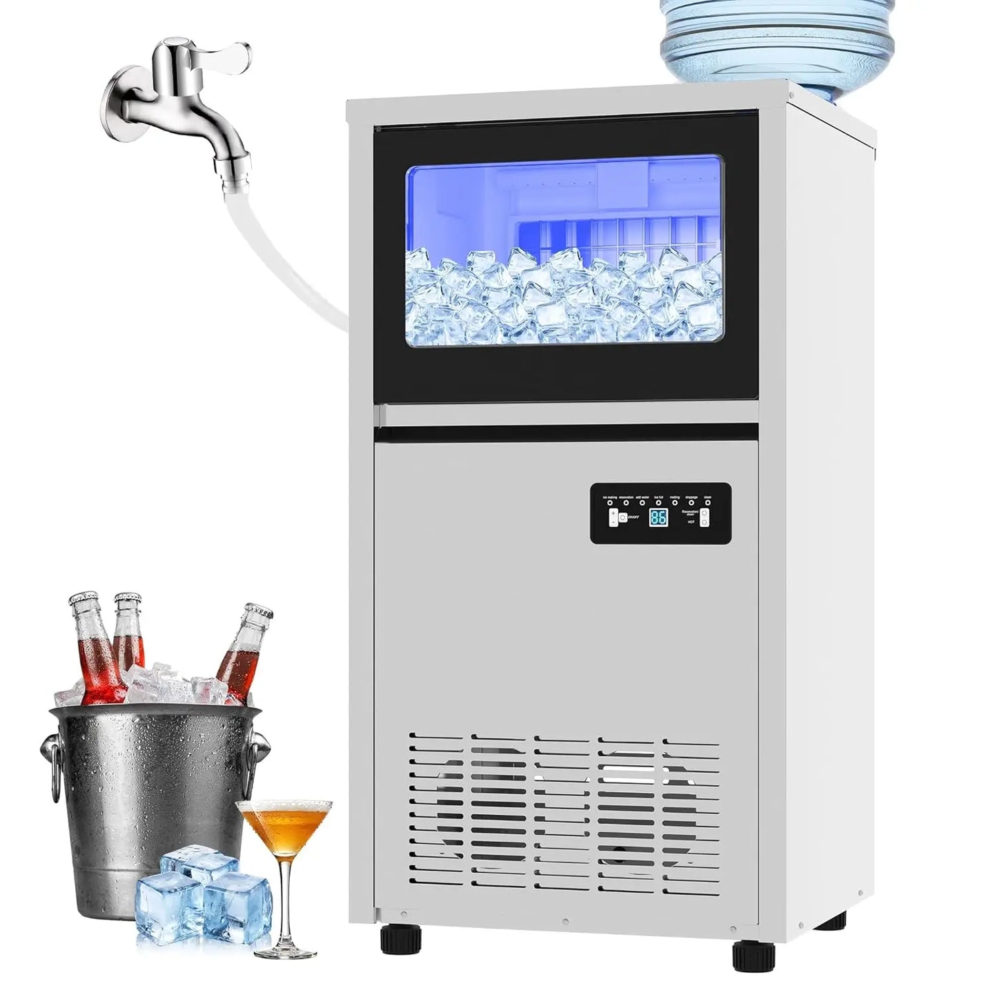 Commercial Ice Maker Machine 130lbs/24h, 36lbs Storage.