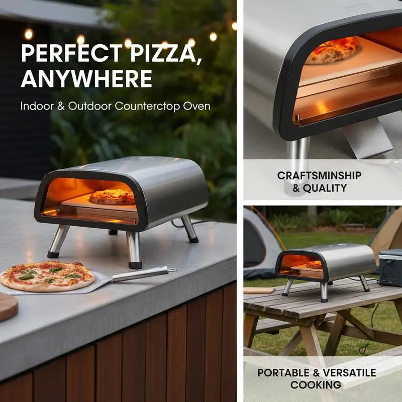 12" Electric Pizza Oven Countertop, Stainless Steel Pizza Maker Machine with Pizza Stone and Spatula, Heats up to 850°F.
