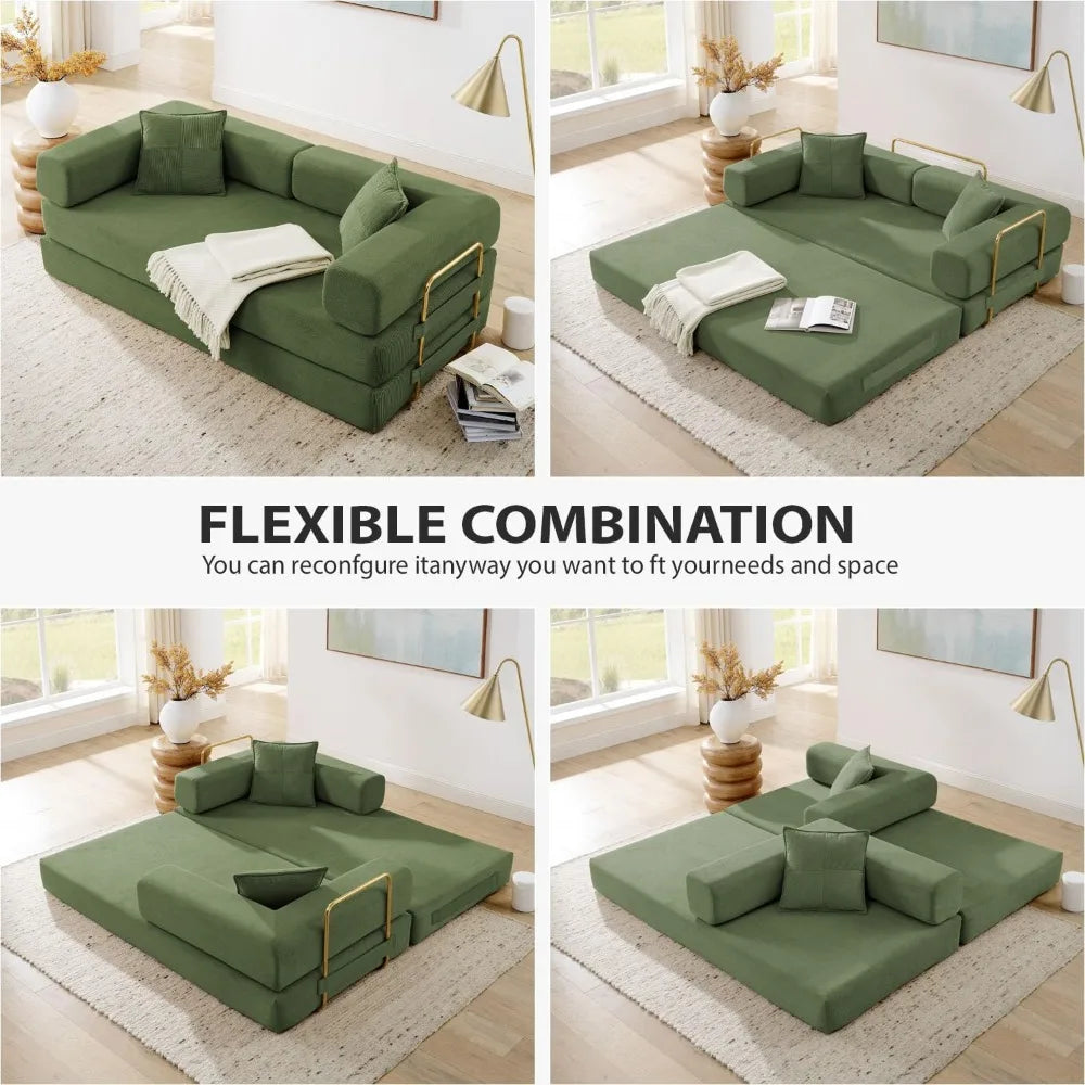 Oversized 78 Inch Corduroy Sofa Bed, Convertible Sleeper Couch.