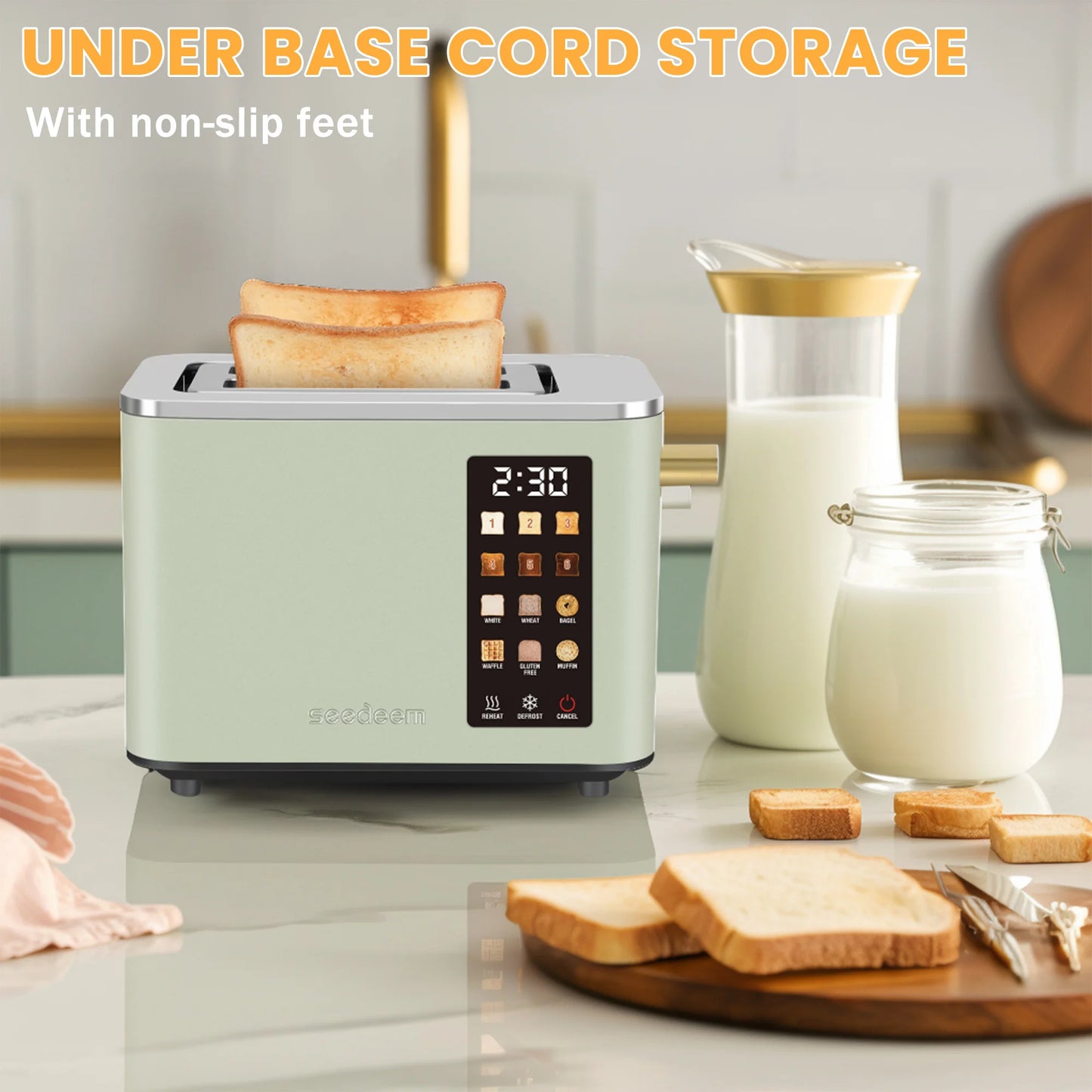 Toaster 2 Slice, Touch Control Screen, Smart Stainless Toaster, 6 Shade Setting, 6 Bread Selection, Countdown, Removable Crumb Tray, .