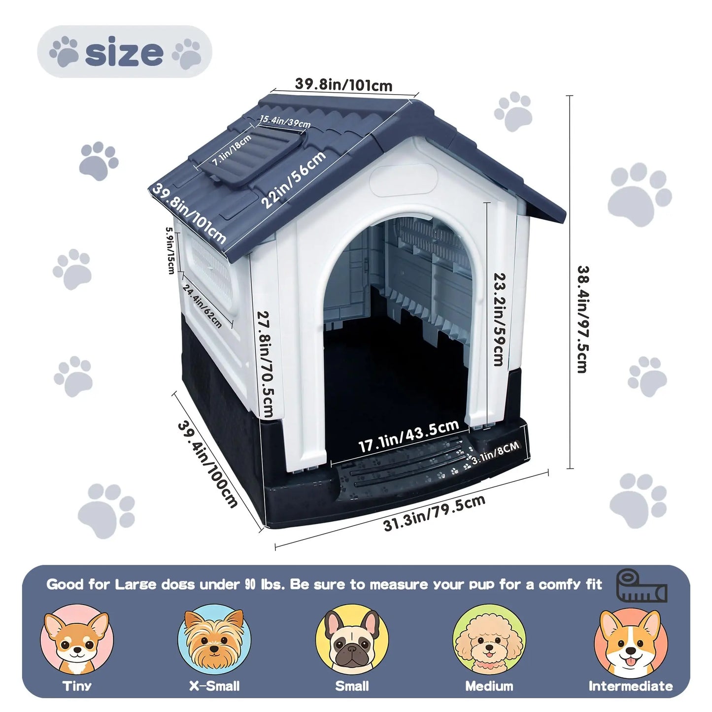Waterproof Outdoor Dog House With Ventilation, Raised Floor And Openable Roof