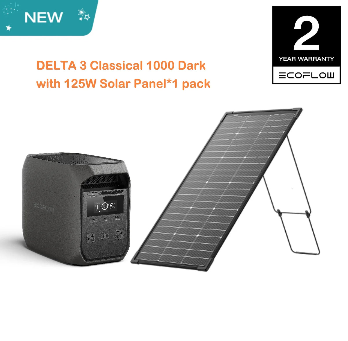 ECOFLOW Solar Generator DELTA 3 Classical Dark 1000, 1024Wh LiFePO4 Battery Portable Power Station, 1800W AC/100W USB-