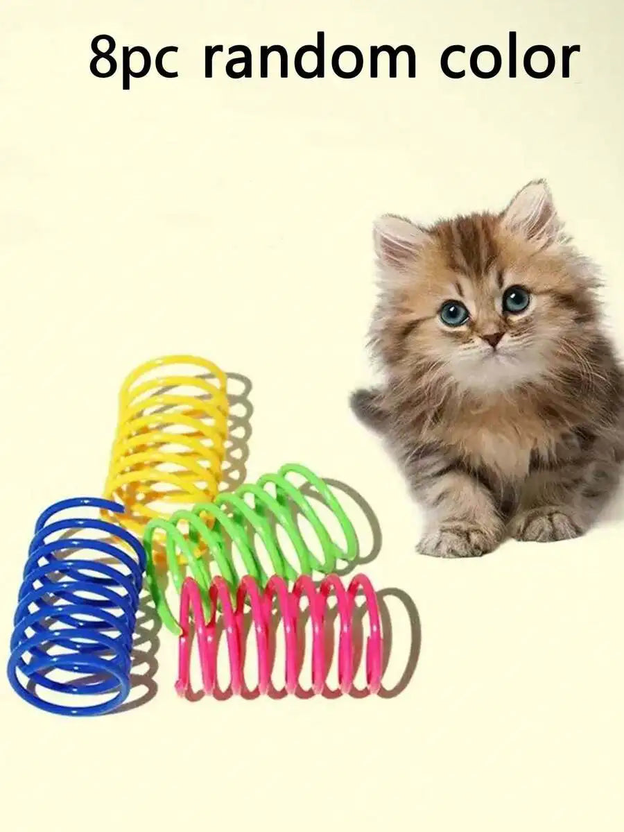 Pet Cat Spring Toy Plastic Colorful Bouncing  8 Pcs Random Colors