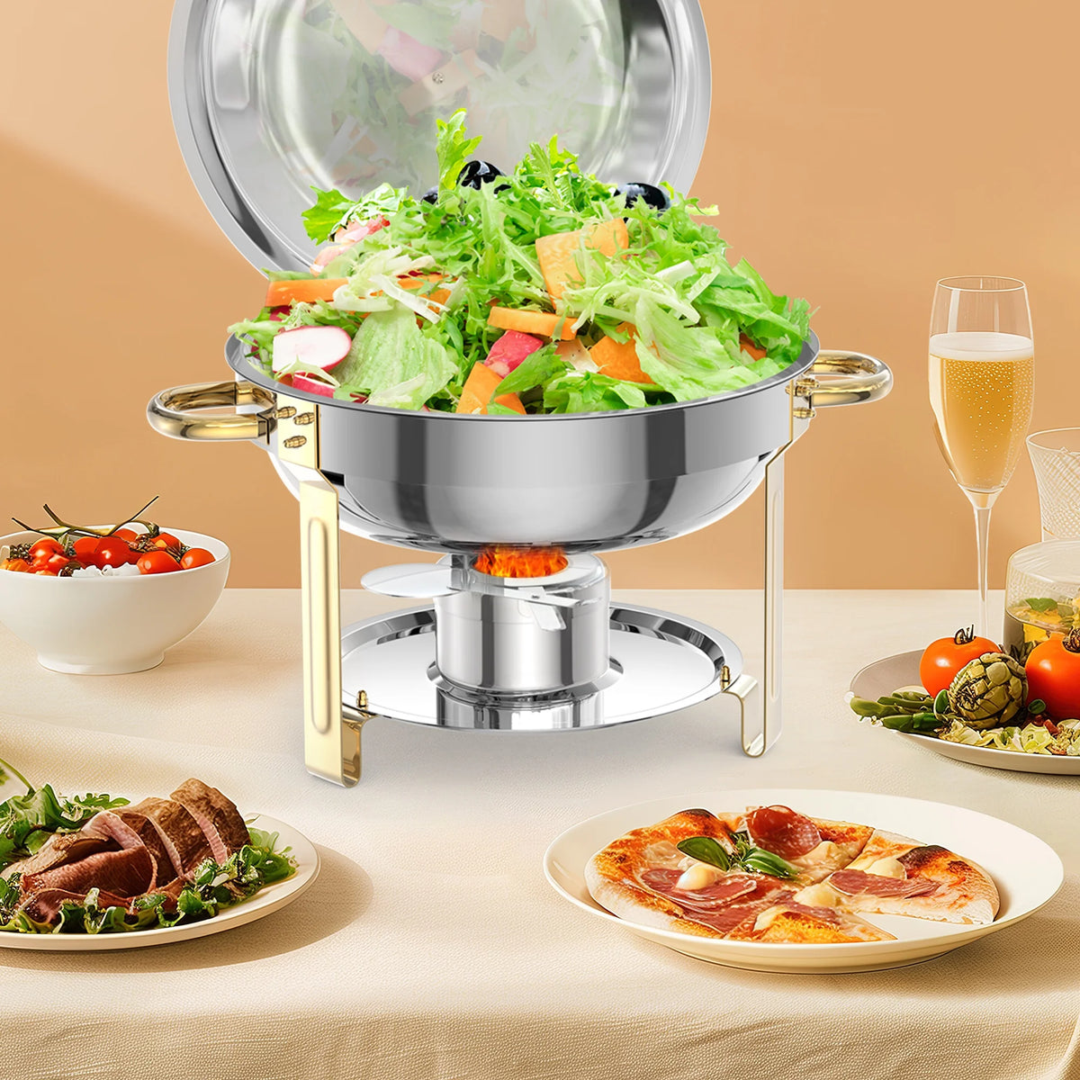 Chafing Dishes for Buffet 2/4/6Pack, 5QT Round Chafing Dishes for Buffet, Stainless Steel Chafing Dish Buffet Set with Spoon and Tweezers .